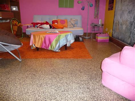 Endura Resin Chip Flooring in basements and entertainment areas