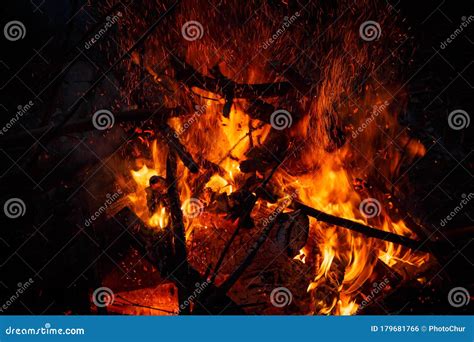 Campfire Flame With Sparks Flying Up Stock Photo Image Of Million