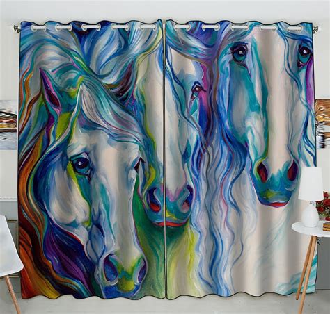 GCKG Horse Art Window Curtain,Horse Art Grommet Blackout Curtain Room ...