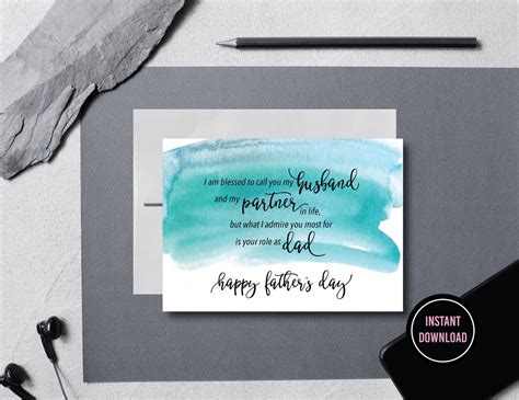 Printable Fathers Day Card For Husband Fathers Day Card From