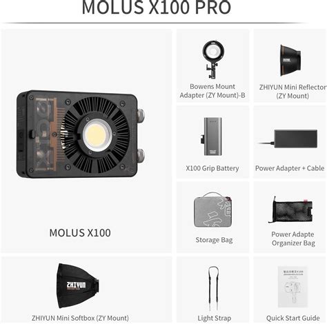Zhiyun MOLUS X100 PRO 100w COB Led Video Light, 2700K~6500K Camera ...