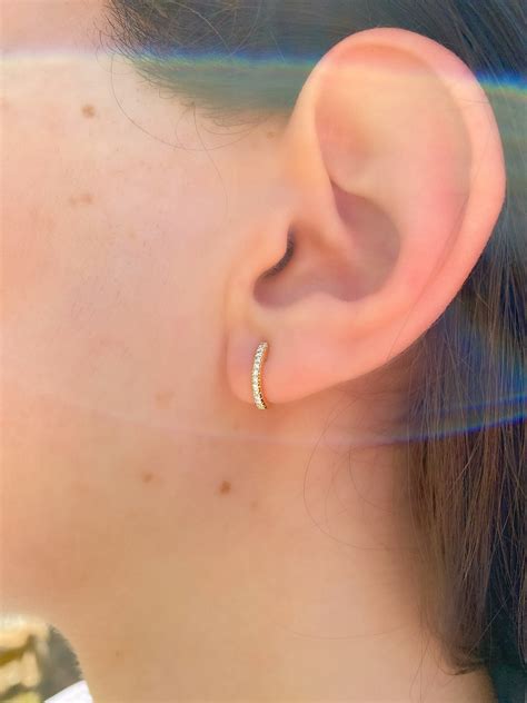 12mm Gold Diamond Huggies Small Huggies Gold Tiny Hoops Etsy