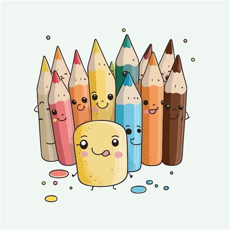 Premium Vector Vector Cute Colored Pencils Cartoon Style