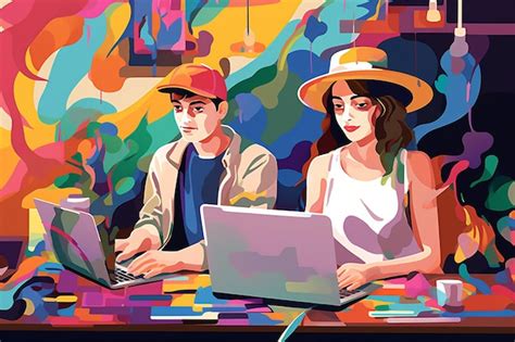 People Working At The Computer On Laptop Premium Ai Generated Vector