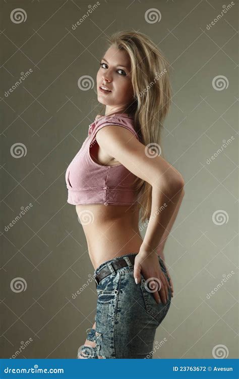 Slim Blonde Woman Stock Photo Image Of Long Casual