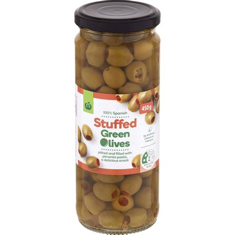 Woolworths Green Stuffed Olives 450g Woolworths