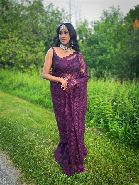 Purple Saree Styling Desi Fashion