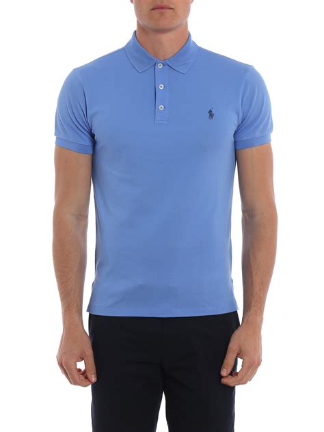 Polo Shirts Polo Ralph Lauren Logo Light Blue Pique Cotton Polo Shirt 710541705056