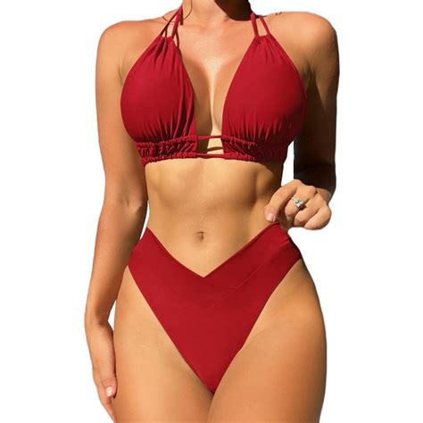 Str J K Pielowy Dwucz Ciowy Bikini Wi Zanie Wysoki Stan Kostium Kolory L Snm Moda Sklep