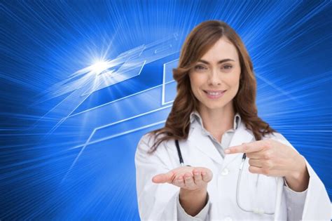 Premium Photo Composite Image Of Smiling Brunette Doctor Presenting
