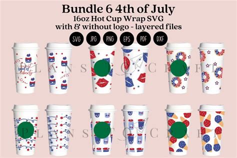 Bundle 4th Of July Starbucks 16oz Hot Cup Wrap SVG