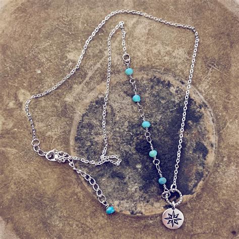 true north // star compass silver-plated and czech glass bead necklace ...