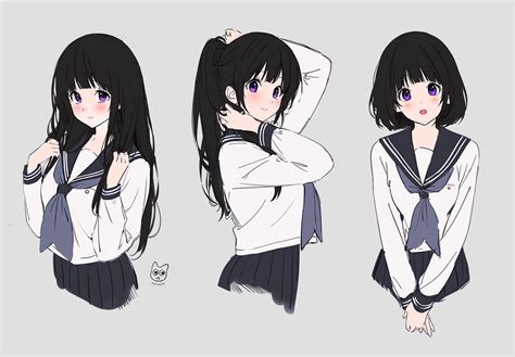 Safebooru 1girl Alternate Hairstyle Bangs Black Hair Blue Neckerchief