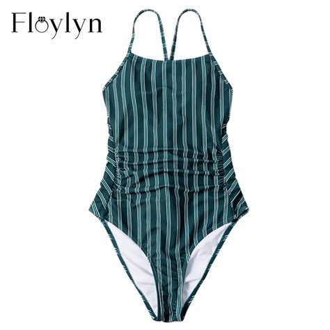 Floylyn Sexy One Piece Swimsuit Maiô Listrado Monokini Volta Swimwear