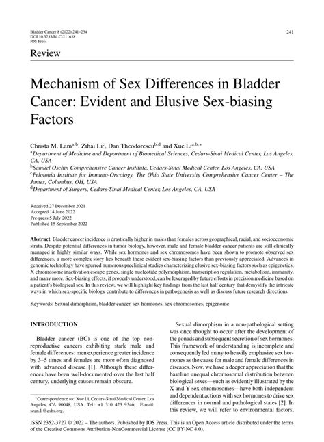 PDF Mechanism Of Sex Differences In Bladder Cancer Evident And