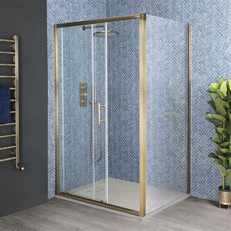 Milano Auro Brushed Gold Sliding Shower Door Choice Of Sizes And