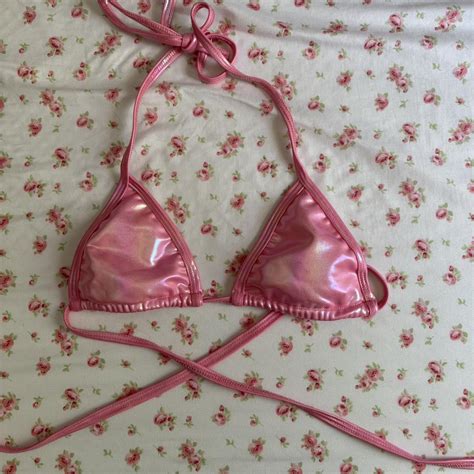 Pink Holographic Bikini Top Size S A Cup Rave Depop