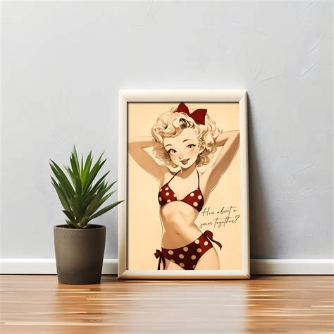 Swim Girl Poster Bikini Vintage Pop Art Print Lustful Woman Poster Wall Art Vintage Art