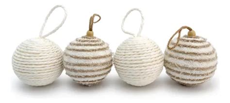 Kit 12 Bolas Enfeite Árvore De Natal Nude E Branco Cordão Frete grátis
