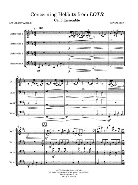 Pulse Music Media Concerning Hobbits Cello Ensemble Sheet Music In