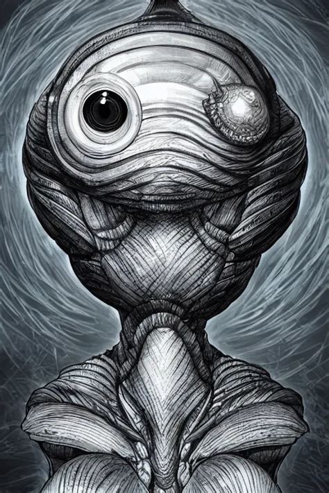 A Humanoid Figure Clam Monster With Large Sphere Eyes Stable