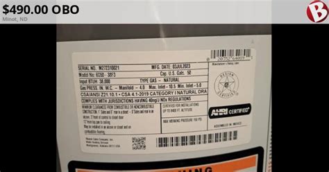 Gal Hot Water Tank Never Hooked Up Chimney Vented Minot ND