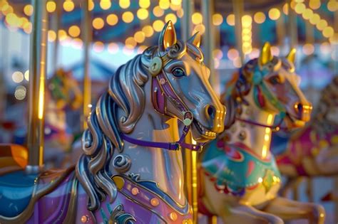 Premium Photo Whimsical Carousel With Brightly Painted Horses Oc