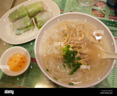 Hong Kong Vietnamese Pho Soup With Spring Rolls Stock Photo Alamy