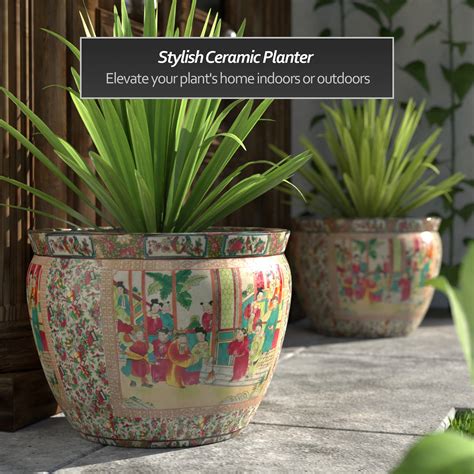Snapklik.com : Large 20" Rose Medallion Porcelain Fishbowl Planter
