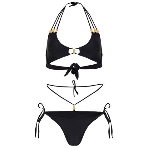 Custom Black String Bikini Factory Sample For Trendy Swimsuit Lovers