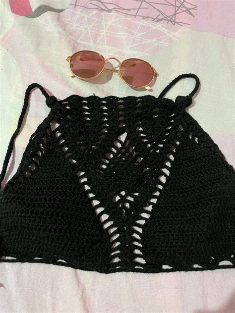 Black Crochet Bikini Top Women S Fashion Swimwear Bikinis Swimsuits On Carousell