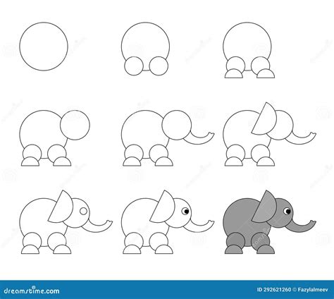 worksheet easy guide  drawing cartoon elephant simple step  step