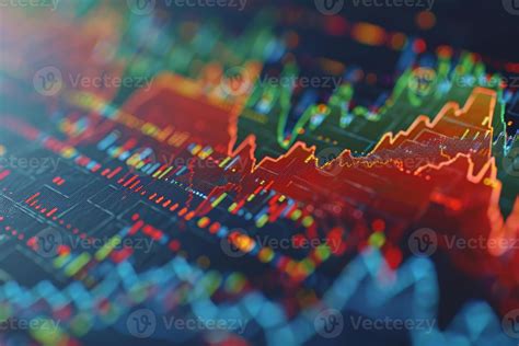 A computer monitor displays a graph of stock prices. The graph shows a