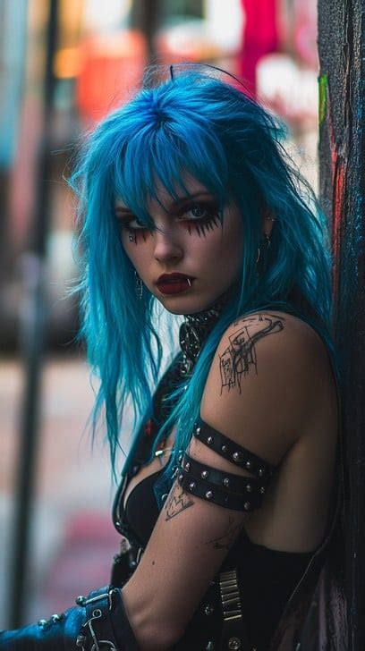 punk style portrait photo punk blue hair   stockcake