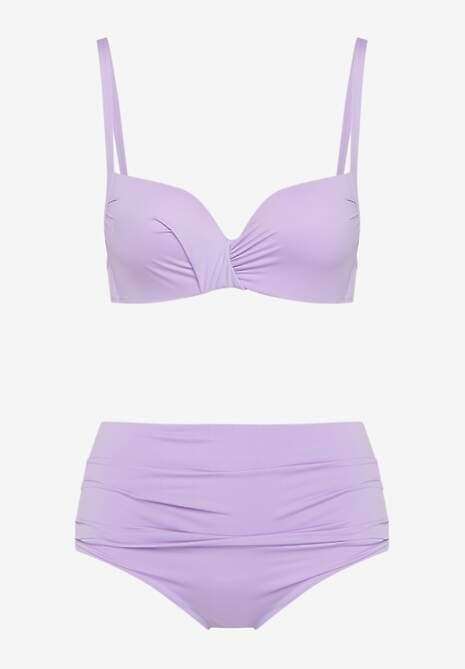 Fioletowe Bikini Usztywniany Biustonosz na Regulowanych Ramiączkach i Majtki z Wysokim Stanem
