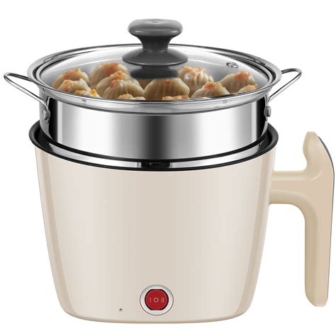 Gpoty Electric Hot Pot 55oz Non Stick Ramen Noodles Cooker With Steamer Electric Cooker 2 Speed