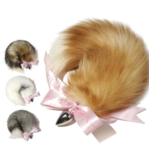 Billionm Anal Plug Real Fox Tail Cosplay Butt Plug With Bow Anal Sex