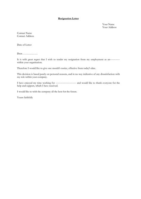 Simple job resignation letter format templates at allbusinesstemplates