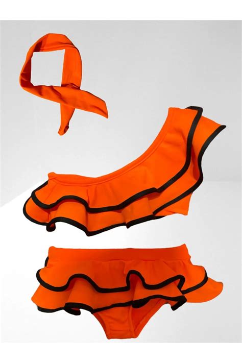 My Kids Wear Kız Çocuk Neon Renkler Pembe Renk Tek Omuz Fırfırlı Bikini Takımı Fiyatı Yorumları