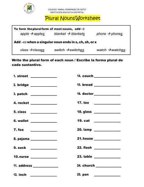 Singular And Plural Noun Worksheets