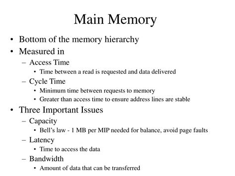 main memory hierarchy  access time  cs powerpoint