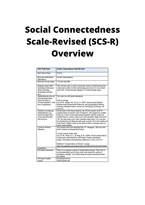 Social Connectedness Scale Revised Scs R Overview Iasc Mhpss M E