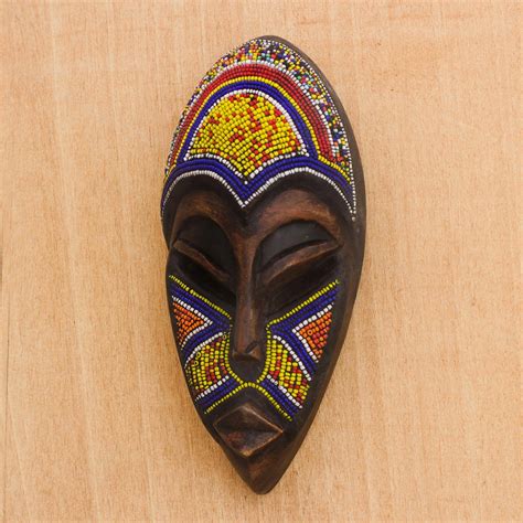 UNICEF Market Colorful African Mask With Recycled Glass Beads Domeabra