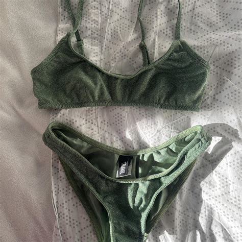 Triangl Bikini Green Sparkle Top XS Bottom XS Worn Depop