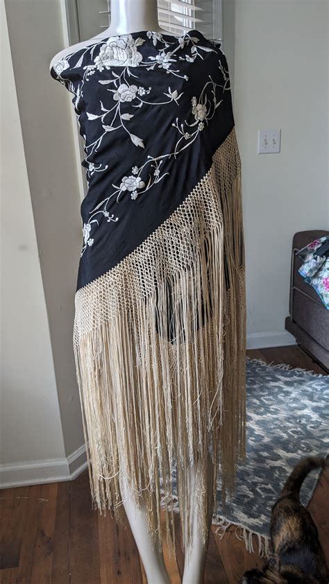 Rare 1920s Art Deco Spanish Piano Fringed Piano Shawl Flamenco Silk