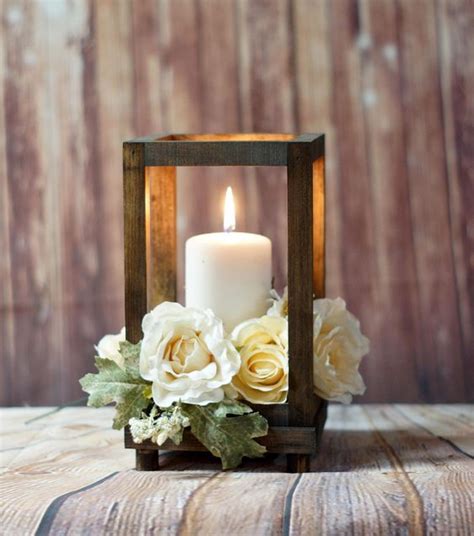 Reclaimed Wood Candle Lantern Centerpiece Rustic Wedding Table