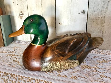 Leo Koppy Duck Mallard Sculpture Hand Carved Wood Duck Signed Leo