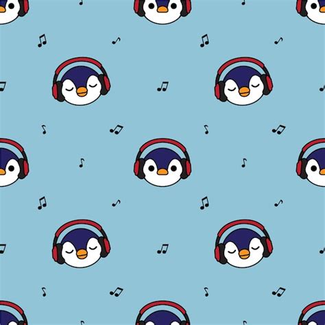 Premium Vector | Penguin with headphones seamless pattern