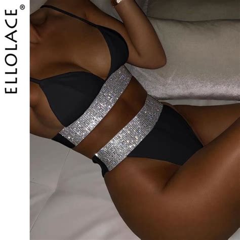 Maillot De Bain Ellolace Sexy Bikini Taille Haute Maillot De Bain Brillant Push Up Bikinis