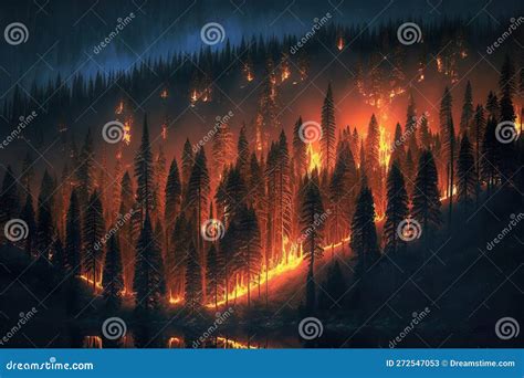 Wildfire Burns Ground In Forest Generative Ai Stock Illustration